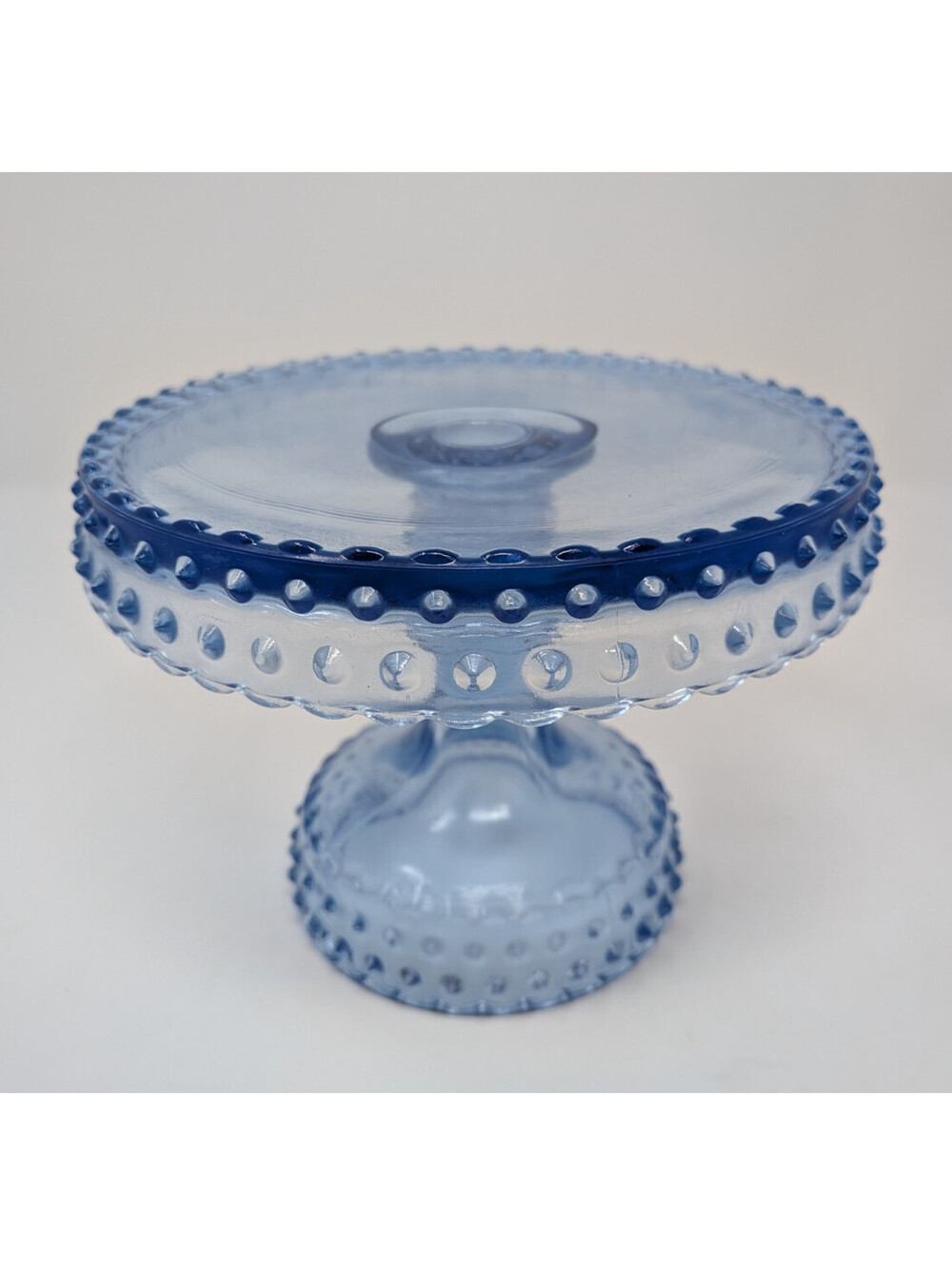 Vintage L.E. Smith Blueberry Hobnail Glass Pedestal Cake Stand 6.5"